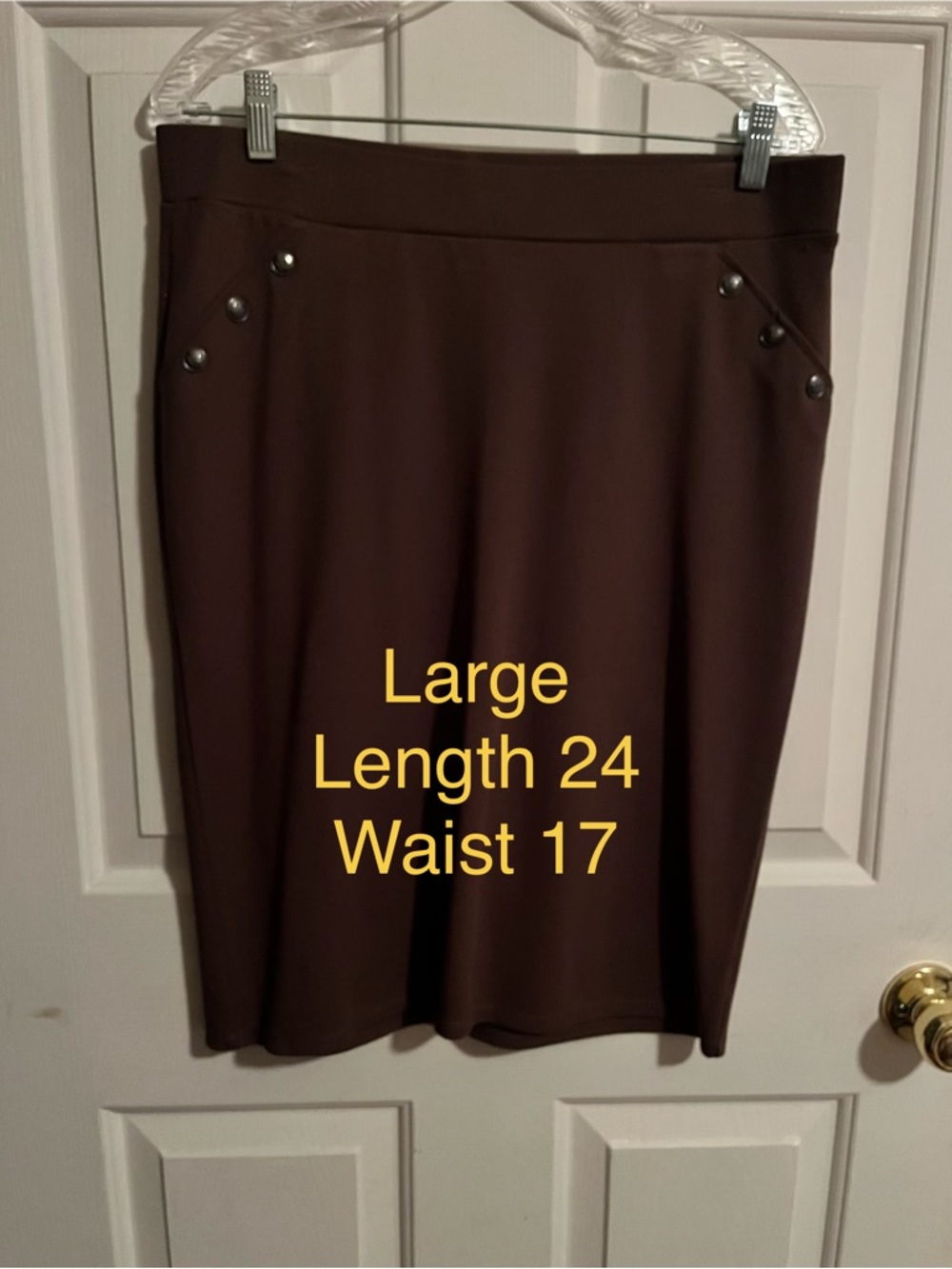 Classic Brown Stud-Accent Pencil Skirt